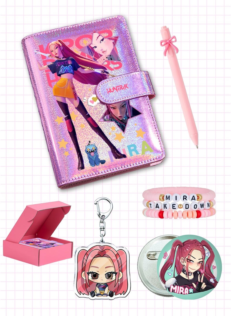 K-pop Demon Hunters Anime Stationery & Accessories Gift Bundle for Girls — Notebook, Bow Gel Pen, Cute Bracelet, Acrylic Keychain, Button Badge - Image 1